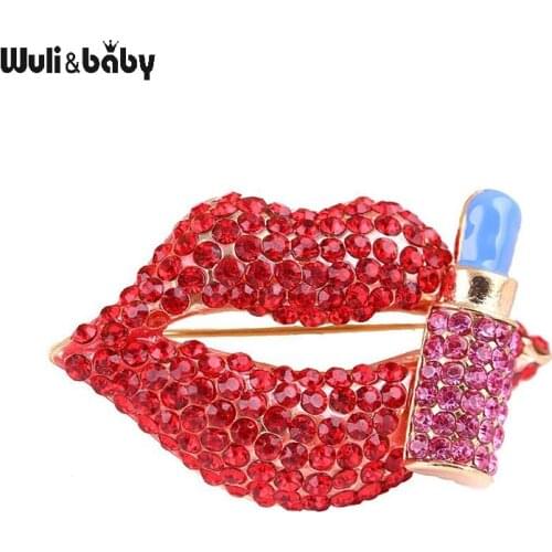 Wuli&baby Rhinestone And Lipstick Brooches For Women Classic Causal Office Brooch Pins Gifts