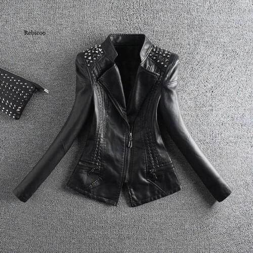 Womens Leather Spring and Autumn Korean Style All-Match Pu Coat Slim Leather Jacket Short