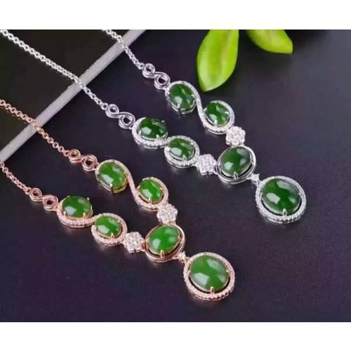 Natural green jasper Pendant necklace S925 sterling silver Natural gemstone Luxury Flowers necklace female party fine jewelery