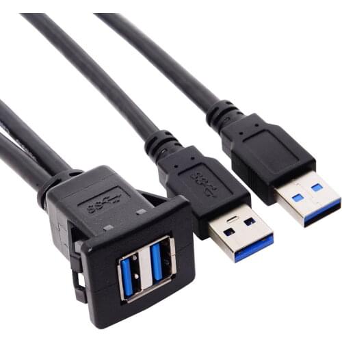 1pc Waterproof Dual USB 3.0 Extension Latch Mount Car AUX Cable 1m for Dashboard Panel 2port Dual USB 3.0 Car Mount Cable