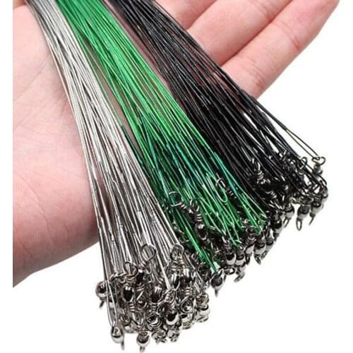 20pcs 15/20/25cm Stainless Steel Wire Leader Fishing Leash With Swivel 50LB Anti-bite Line Leadcore For Lure Accessories Fishing