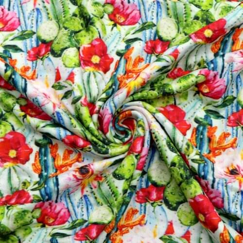 50*145cm Flowers Double Brushed Poly Knit Stretch Cotton Sewing Quilting Fabrics Needlework Material DIY Handmade Cloth,1Yc15278