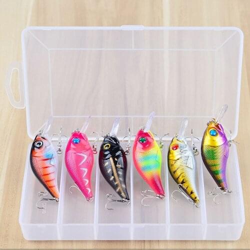 6 stks/partij Gemengde Kleuren Vissen Lokken Set Minnow Baits Kit Wobbler Crankbaits met Doos Dreggen Visgerei harde Aas