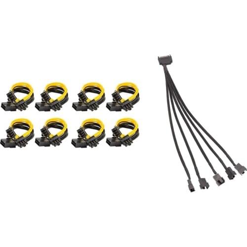 8Pcs 8Pin PCI-E To 2 PCI-E 8 (6+2) Pin Power Cable With 15-Pin SATA To 5 Fan SATA To 3 Pin/4 Pin Case Fan Adapter Cable