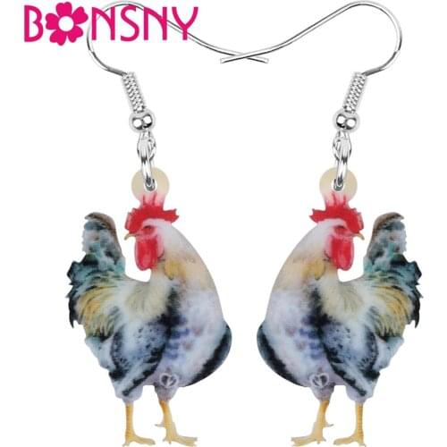 Bonsny Acrylic Rooster Cock Earrings Chicken Fowl Farm Animal Drop Dangle Jewelry For Women Girl Teen Kid Charm Decorations Gift