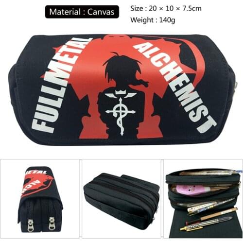 Anime Fullmetal Alchemist Pencil Bag Travel Student Casual Makeup Bag Cosmetic Bag Canvas Cartoon Zipper Boys Girls Pen Bag