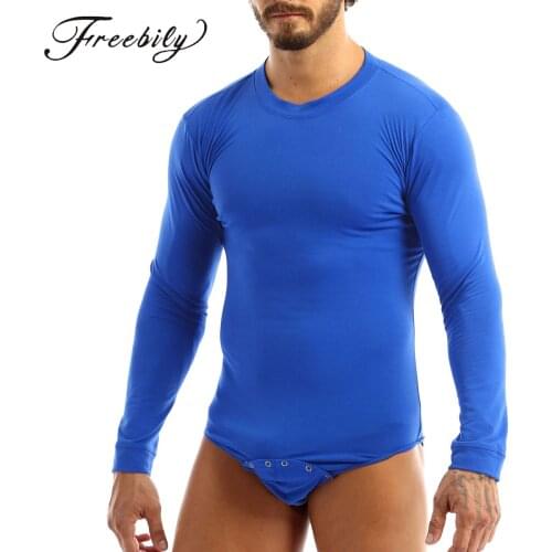 Adults One-piece Romper Pajamas Mens Long Sleeves Bodysuit Press Crotch Cotton T-shirt Leotard Jumpsuit