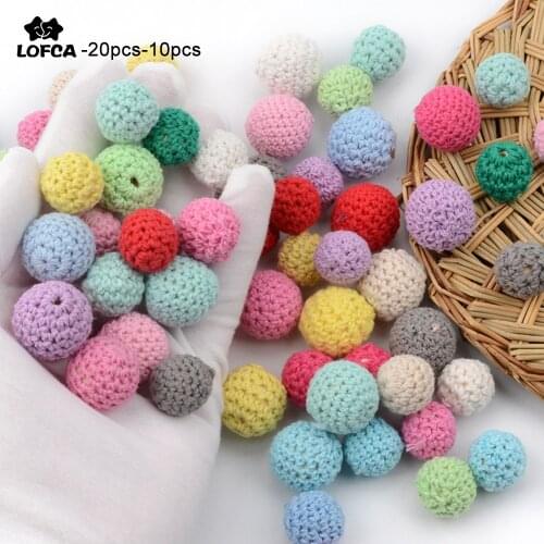 LOFCA Wooden Crochet Beads 20mm 10PCS Baby Teethers Colorful Teething Knitting Beads Handmade Wood Crafts Teething Accessories
