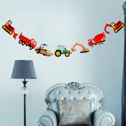Seven Car Excavator Truck Garland Paper Birthday Banner for Birthday Party Decoration