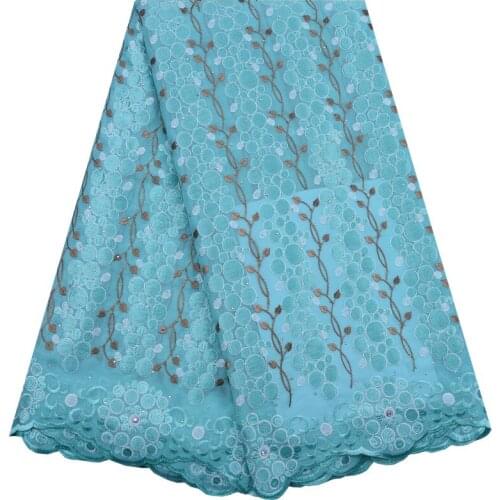 Cyan Swiss Voile Lace In Switzerland High Quality Embroidery African Dry Lace Fabric Nice French Cotton Lace Tulle Fabric 1820