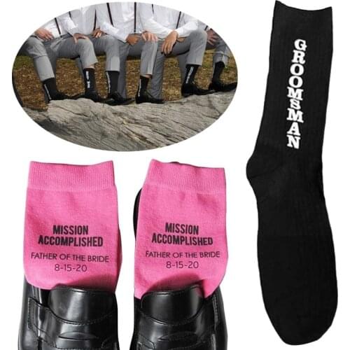 Cotton Fashion Casual Black Wedding Socks Groomsman Groom Best Man Father of the Bride Printed Accessories Gifts Clothing Groom