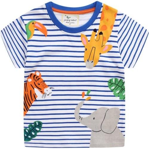 Jumping Meters Summer Animals Print Stripe Boys Tees Tops Fashion Boys Girls Baby Cotton T shirts Kid Clothing