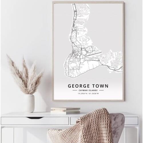 Cayman Islands World map George Town West Bay black and white map poster print unframe poster office decoration