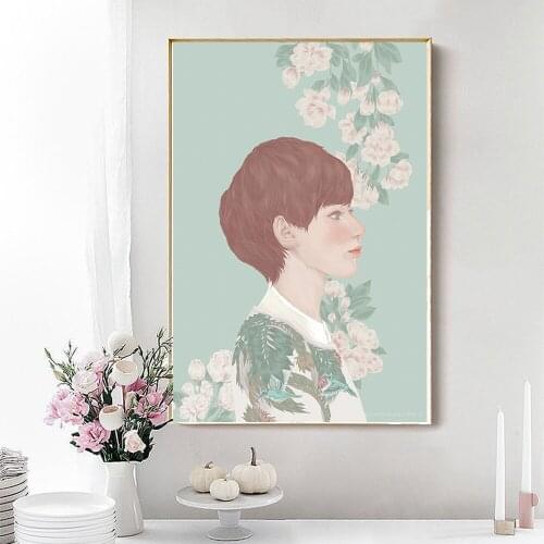 WANG ART Nordic Style Kids Decoration Abstract Flower Boy Oil Painting Canvas Posters Print Wall Picture for Living Room Modern