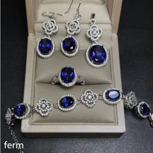 KJJEAXCMY exquisite jewelry 925 pure silver inlaid natural Tanzania blue toppel jewelry pendant pendant earrings bracelet 5 sets