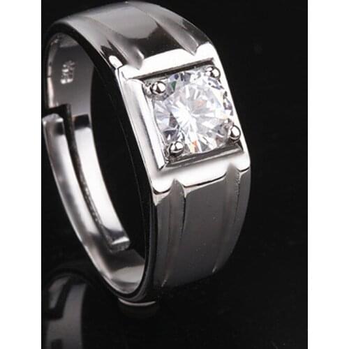 14k White Gold Plated Diamond Ring For Men Open Adjustable AAA Zircon Gemstone Boss Wedding Engagement Rings Fine Jewelry Gifts