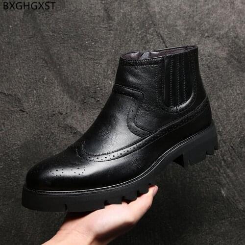 Brown Chelsea Boots for Men Male Platform Shoes Man Chunky Boots for Man 2021 Leather Boots Men Black Motorcycle Shoes Men Botas