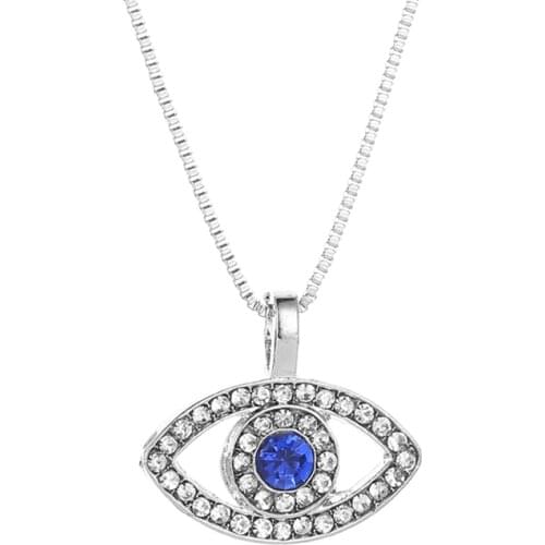 Creative Blue Evil Eye Bling Starry Crystal Silver Plated Necklaces for Women