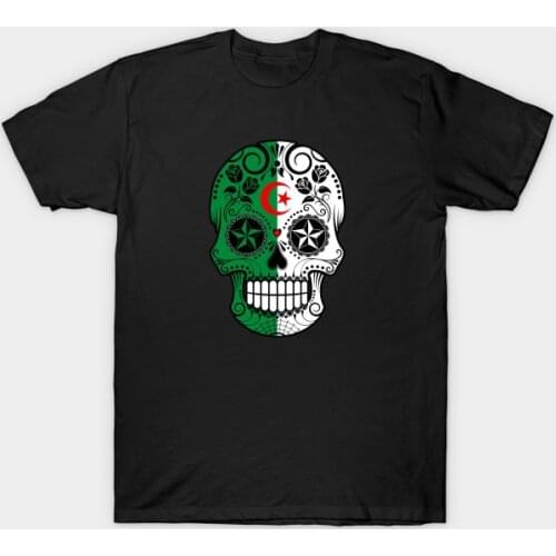 Creative Design Algerian Flag Sugar Skull T-Shirt. Summer Cotton Short Sleeve O-Neck Mens T Shirt New S-3XL
