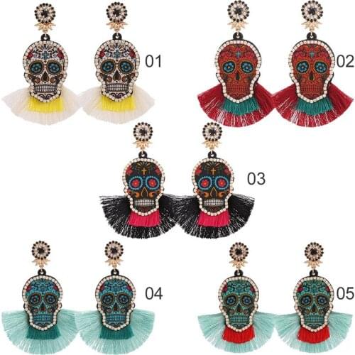 Fashion Oorbellen Dangle Tassel Earrings For Women Multicolored Skull Pendant Fringed Drop Earrings Wedding Party Gifts
