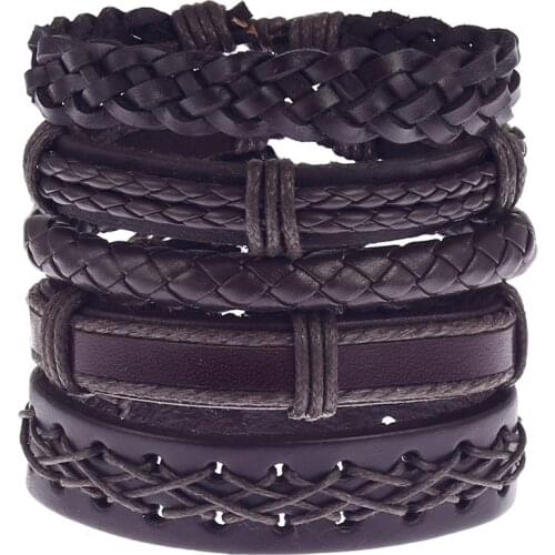 Fashion Set Leather Bracelet Men Bracelet Multilayer Leather Bracelet Punk Jewelry Adjustable Lace-up Bangles Diverse Styles
