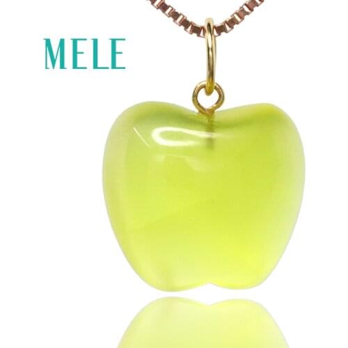 Natural prehnite 18k real gold pendant for women and man,13X12mm apple shape yellow gemstone fashion jewelry with high quality