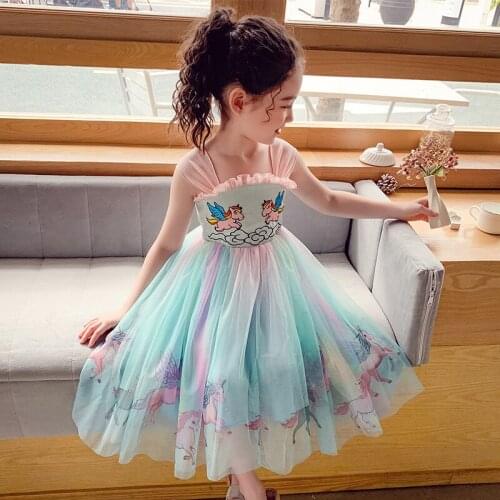 Summer New Girls Dress Childrens Western Style Vest Princess Dresses Baby Girls Sleeveless Unicorn Dress Party And Wedding