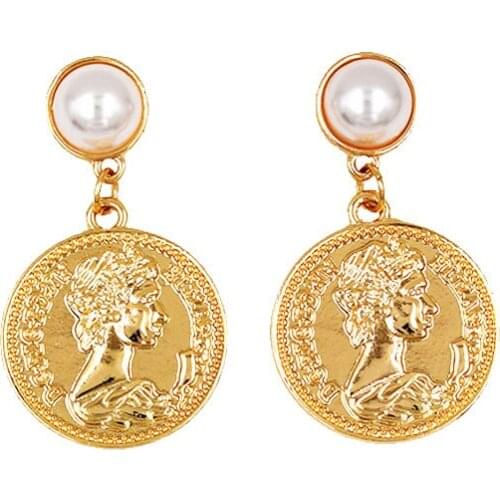 Wholesale 10 pair /lot high quality fashion metal coin pearl earring