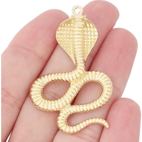 6 x Gold Tone Large Cobra Snake Charms Pendants for DIY Earrings Necklace Jewelry Making Accessories 52x33mm