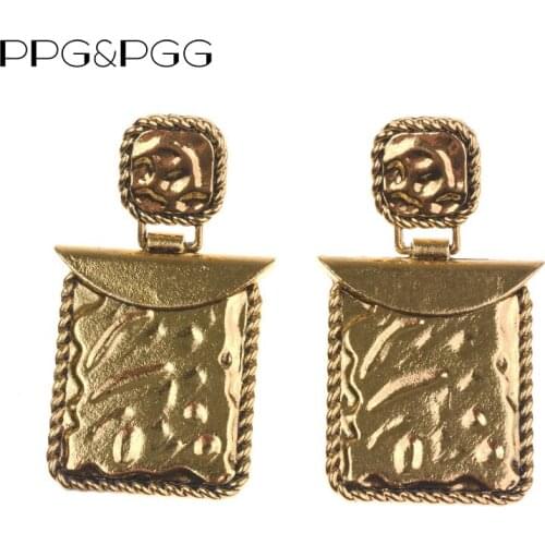 PPG&PGG Vintage Metal Geometric Pendant Statement Drop Dangle Earrings For Women Bohemian Gold Color Christmas Gifts Jewelry Hot