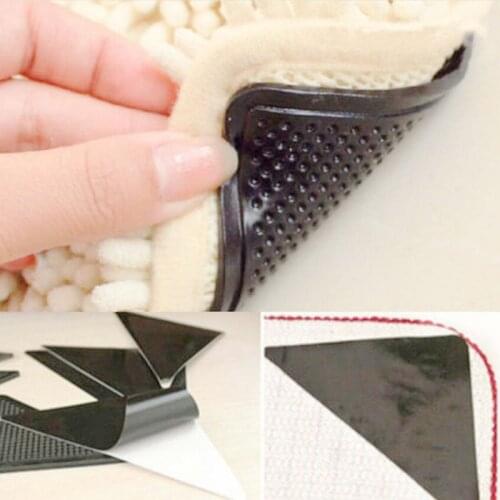 Anti-skid Pad household Supplies Carpet Mat Washable Triangular Shape Rug accessories Reusable black Silicone pad 4pcs/pack