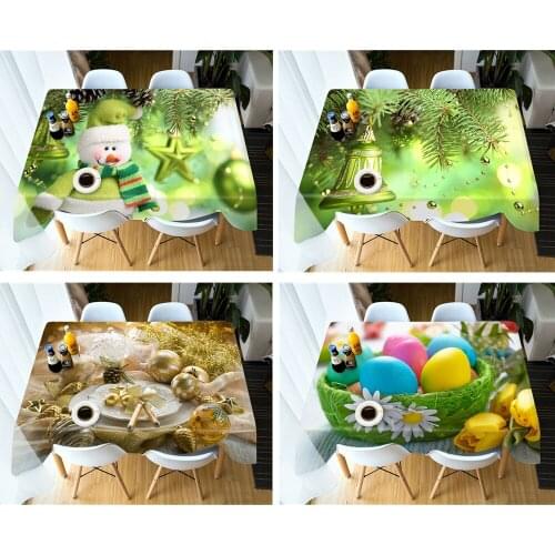Snowman and Bell Color Ball Pattern Print Rectangular/Round Soft Thickened Cotton Festive Tablecloth Dustproof Cover Towel