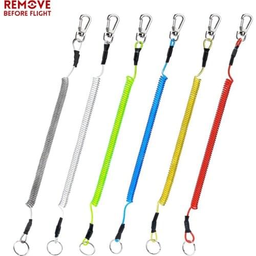 Coil Cord Stretch Tether Key Chain Lobster Clasp Hook Lockable Cord Stripe Safty Rope Elastic Coil Fishing Lanyard Keychain