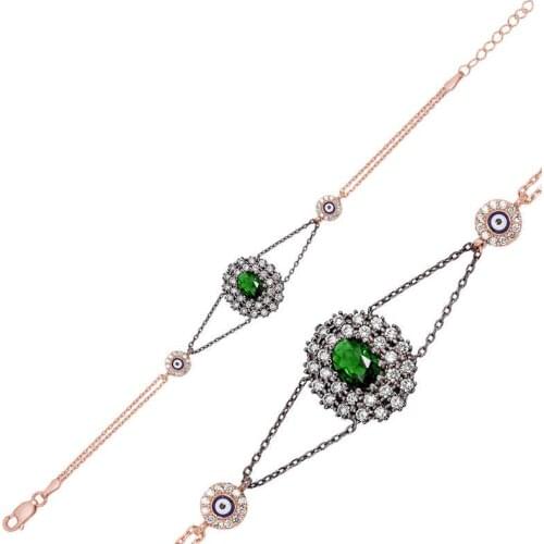 Tevuli 925 Sterling Silver Green Cubic Zirconia Authentic Womens Bracelet