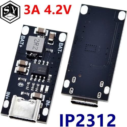 Type C USB Input High Current 3A Polymer Ternary Lithium Battery Quick Fast Charging Board IP2312 CC/CV Mode 5V To 4.2V