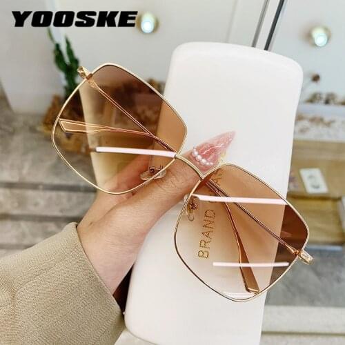 YOOSKE Luxury Metal Sunglasses Women Men Square Sun Glasses Ladies Shades Gradient Eyewear UV400 Colored Goggles Gold Silver