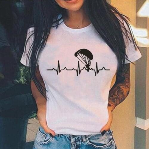 Funny Parachute Pulse T-shirt Paraglider Tee Shirt Femme Comic Paragliding Heartbeat T Shirt Women Tops Casual Camisas De Mujer