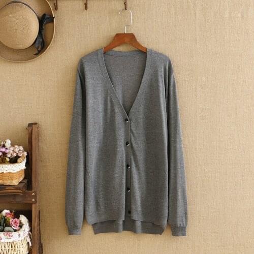 Plus Size Air-Conditioned Shirt Thin Knit Coat V-Neck Thin Knitted Fabric Long Sleeves CARDIGANS Large Size Coat For Fatlady Top