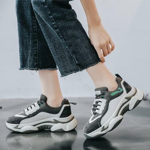 2019 Womens Chunky Sneaker Vintage Platform Women Sneakers Thick Sole Shoes Leather Ladies Flats Trainers tenis feminino K7-45