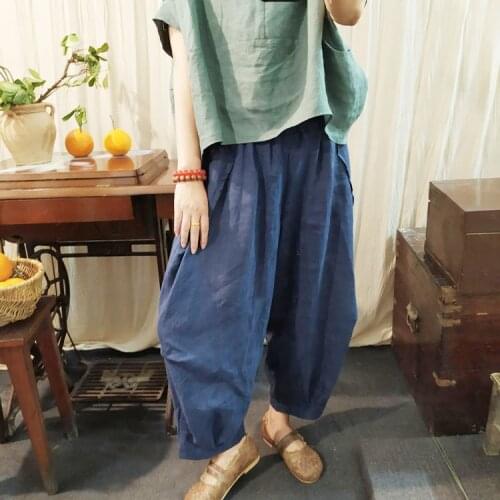Women Solid Color Elastic Waist Linen Pants Ladies Loose Flax Harem Pants Female 2020 Summer Autumn Harem trousers
