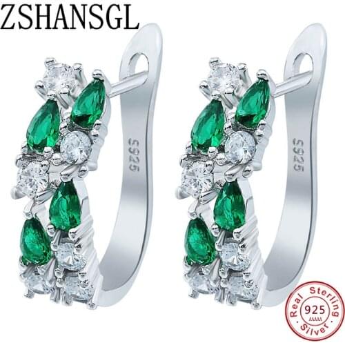 Wholesale with stamp Luxury Silver Color Earrings Flash Colorful CZ Zircon Ear Studs Earrings Women Cheap brincos