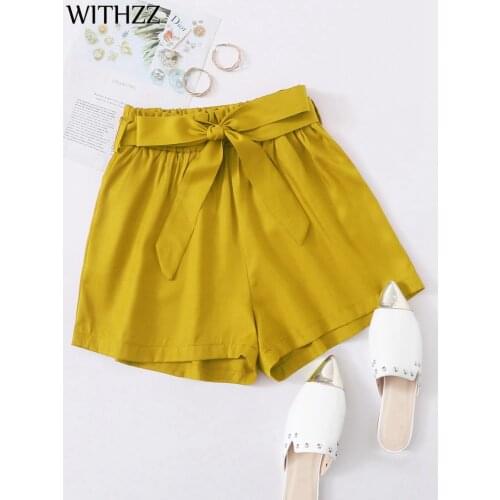 WITHZZ Spring Summer Women Lovely Wide Leg Shorts Elastic High Waist Female Loose Casual Shorts
