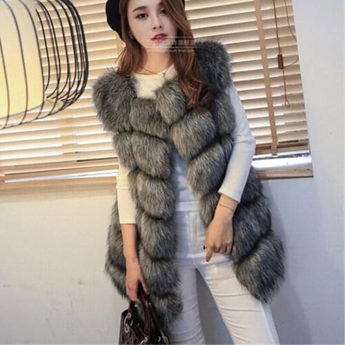 New Arrival Winter Warm Fashion Long Women Faux Fur Vest Jacket Faux Fur Coat Fox Fur Vest Colete Feminine Plus size S-4XL