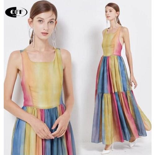 Designer Runway Party Evening Maxi Dresses For Women Summer Backless Tie-dye Stripes Aesthetic Sexy Tank Dress Robe Real Picture