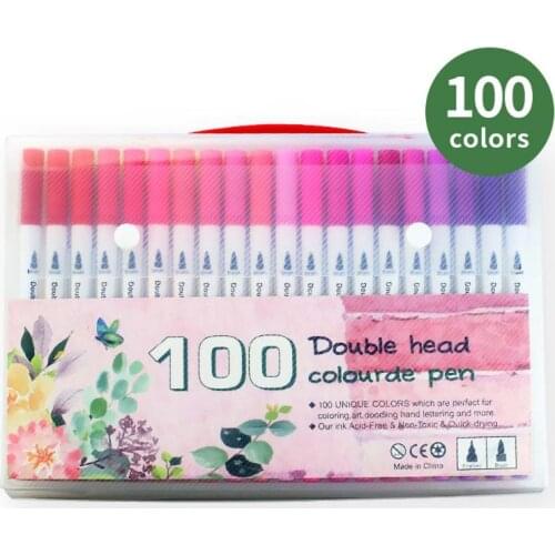 12/24/36/48/60/80/100 Color Fineliner Art Marker Pens Drawing Painting Watercolor Dual Tip Brush School Stationery Supplies