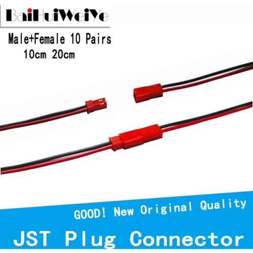 20PCS/LOT 10Pairs 100mm 200mm 22 AWG 2 Pin JST Plug Connector Male Female Plug Connector Cable Wire for RC Toys Battery LED Lamp