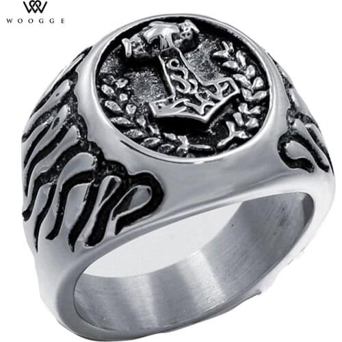2018 Fashion Jewelry Norse Odin Symbol Thors Hammer Viking Ring Bagues Pour Femme Stainless Steel Biker Rings For Men Women
