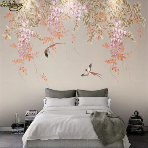 Beibehang papel de parede 3d custom flower birds fresh leaves wall paper large mural bedroom living room TV bar ktv 3D wallpaper