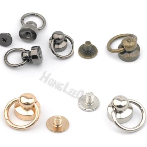 40 sets / lot ZD-031 6*9*9mm metal brass screw rivets knob w/ring leather craft stud rivets watchband silver/black/gold/bronze