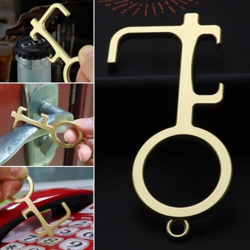 Hygiene Antimicrobial EDC Door Opener Portable Press Elevator Tool Door Handle Key Metal Alloy Beer Opener Barware Accessories